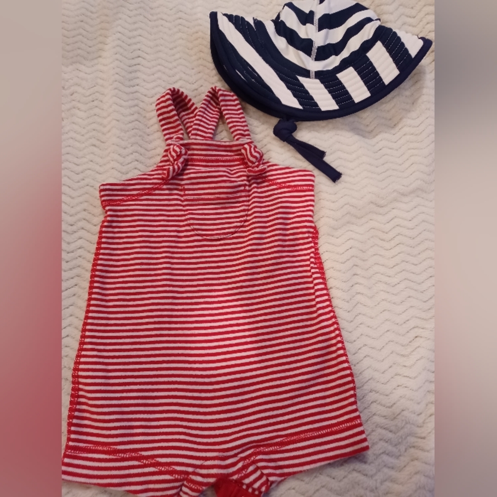 Hanna Andersson overalls and swim hat
